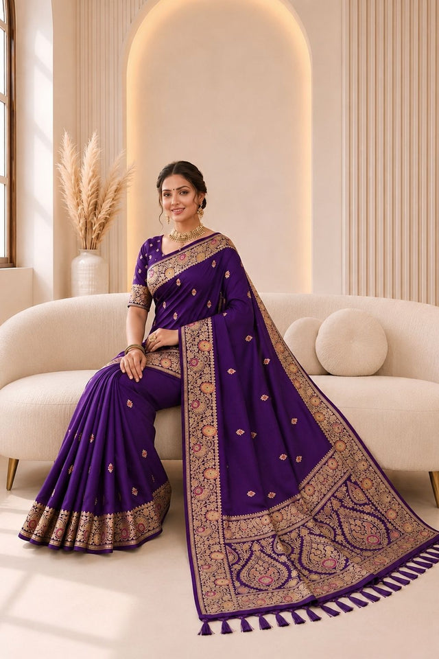 Purple Woven Banarasi Silk Saree (ACA9979)