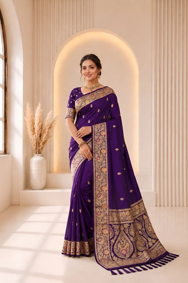 Purple Woven Banarasi Silk Saree (ACA9979)