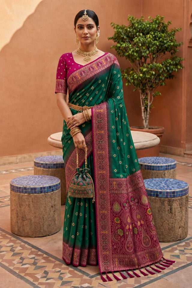 Turquoise Woven Soft Silk Saree (ACB1013)