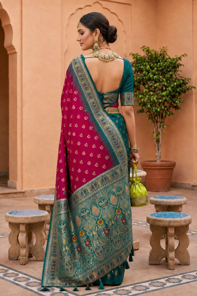 Pink Woven Soft Silk Saree (ACB1014)