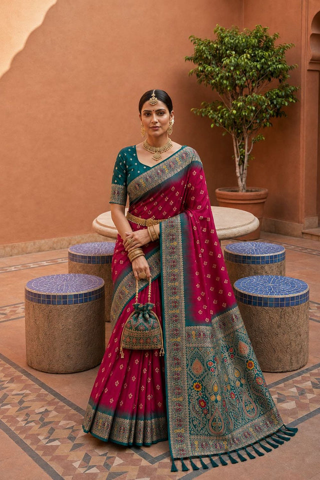 Pink Woven Soft Silk Saree (ACB1014)