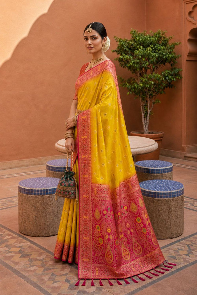 Yellow Woven Soft Silk Saree (ACB1015)