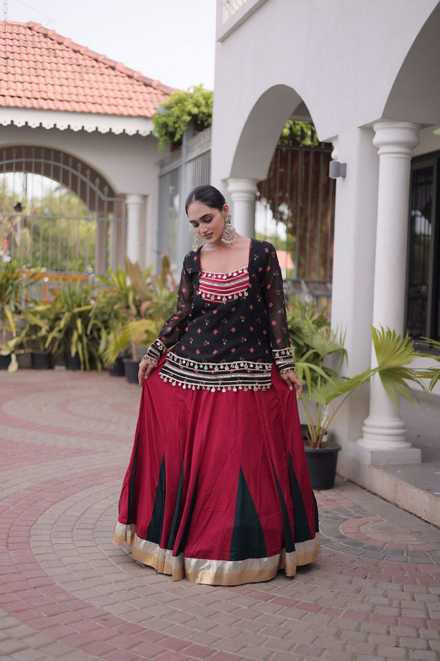 Maroon Solid Rayon Free Size Stitched Lehenga (ACB1018)