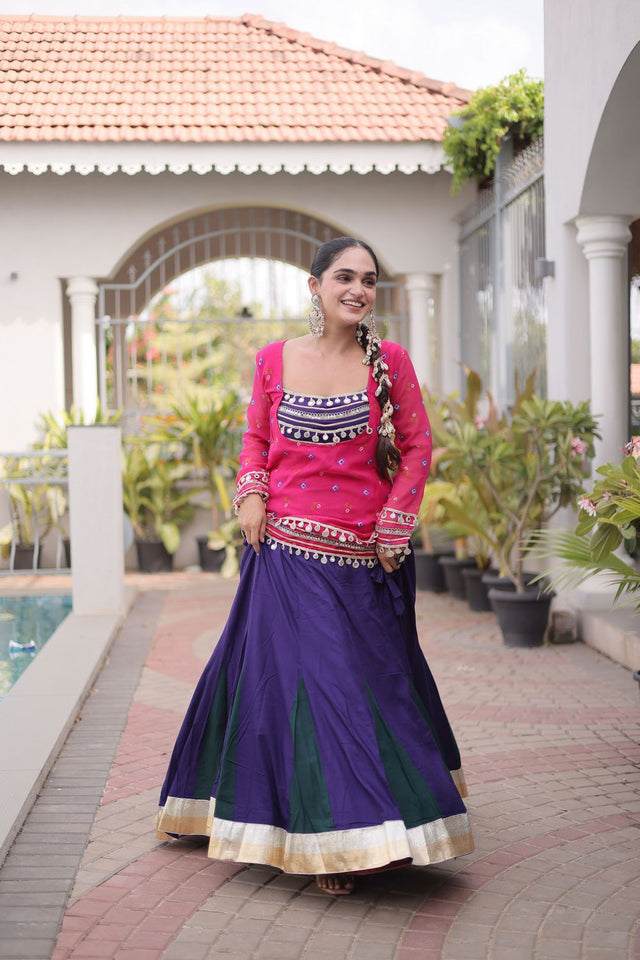 Purple Solid Rayon Free Size Stitched Lehenga (ACB1020)