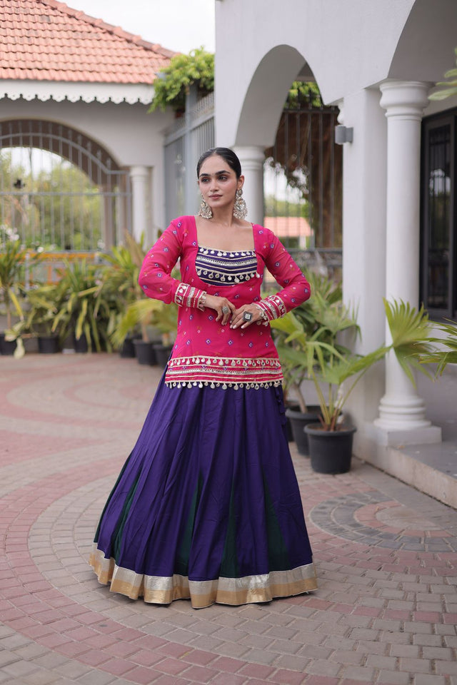 Purple Solid Rayon Free Size Stitched Lehenga (ACB1020)
