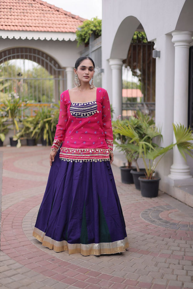 Purple Solid Rayon Free Size Stitched Lehenga (ACB1020)