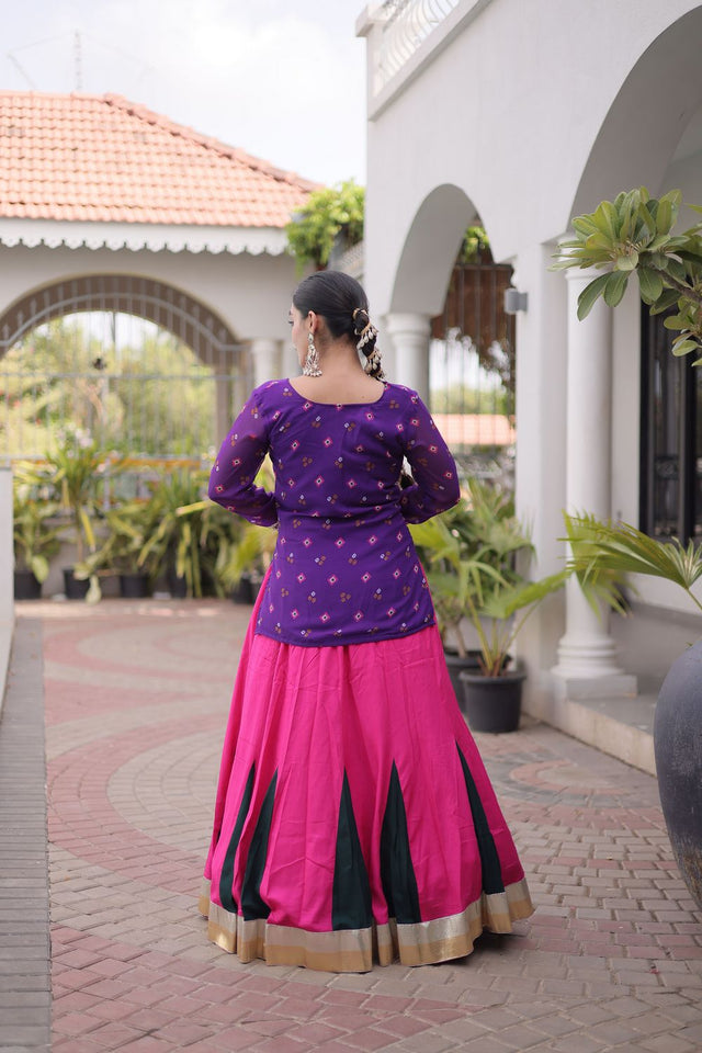 Pink Solid Rayon Free Size Stitched Lehenga (ACB1022)