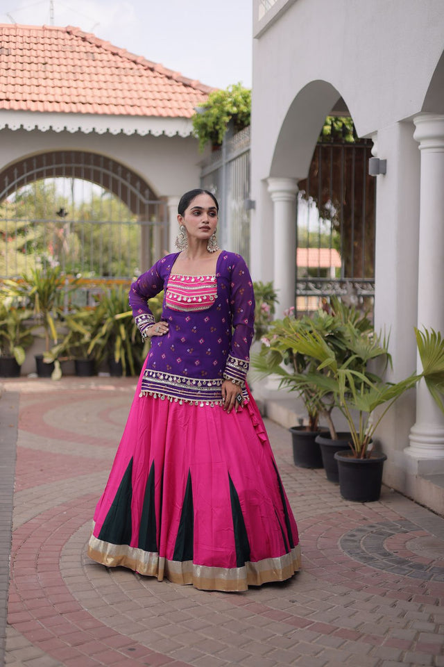 Pink Solid Rayon Free Size Stitched Lehenga (ACB1022)