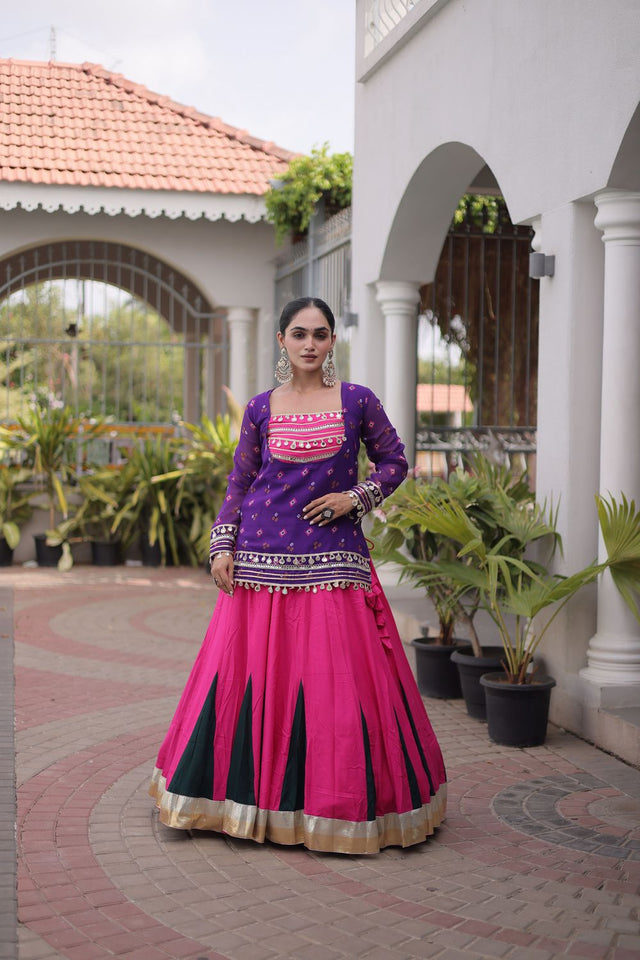 Pink Solid Rayon Free Size Stitched Lehenga (ACB1022)