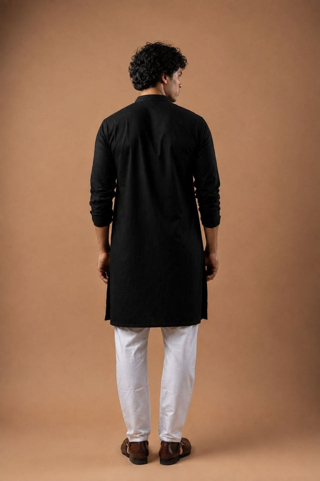 Mens Black Embroidered Silk Blend Kurta Set (ACB1047)