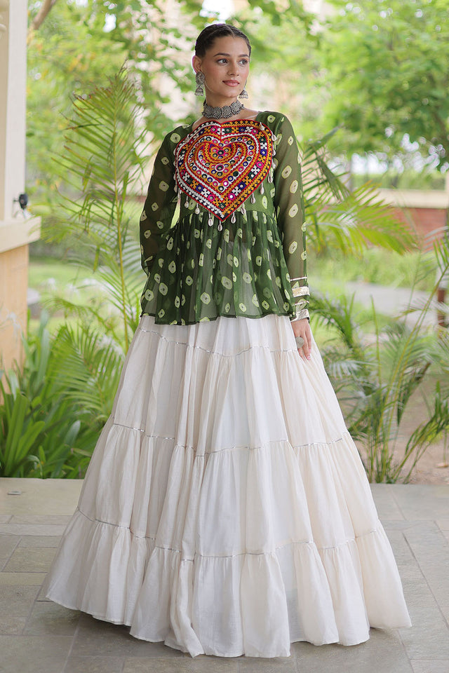 Off White Solid Cotton Free Size Stitched Lehenga (ACB1051)