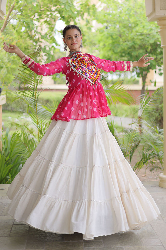 Off White Solid Cotton Free Size Stitched Lehenga (ACB1052)