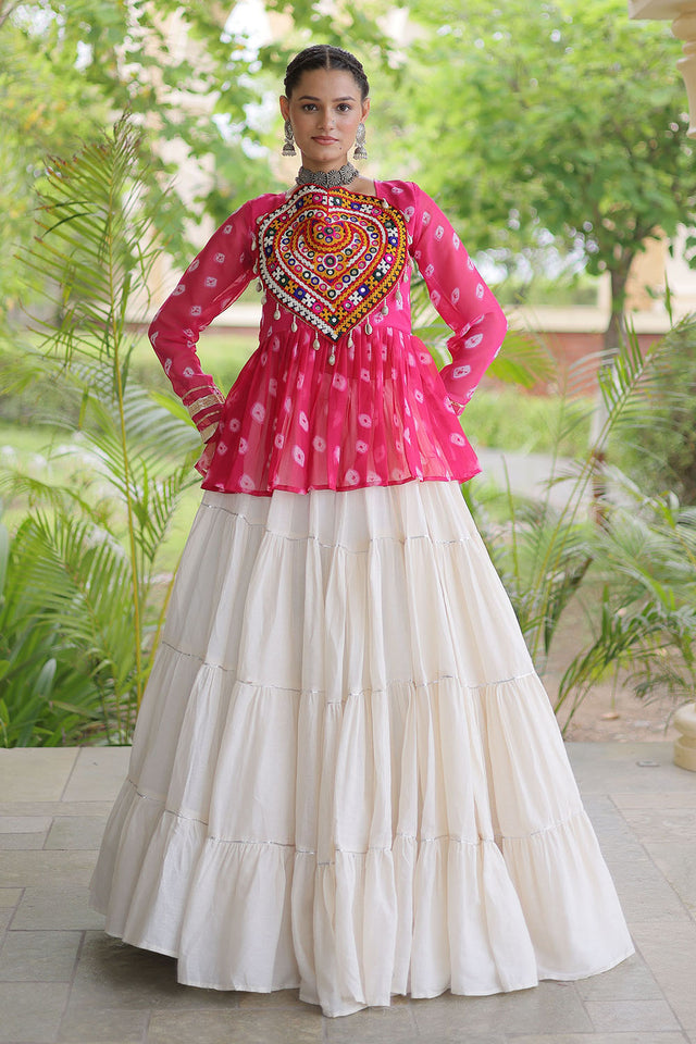 Off White Solid Cotton Free Size Stitched Lehenga (ACB1052)