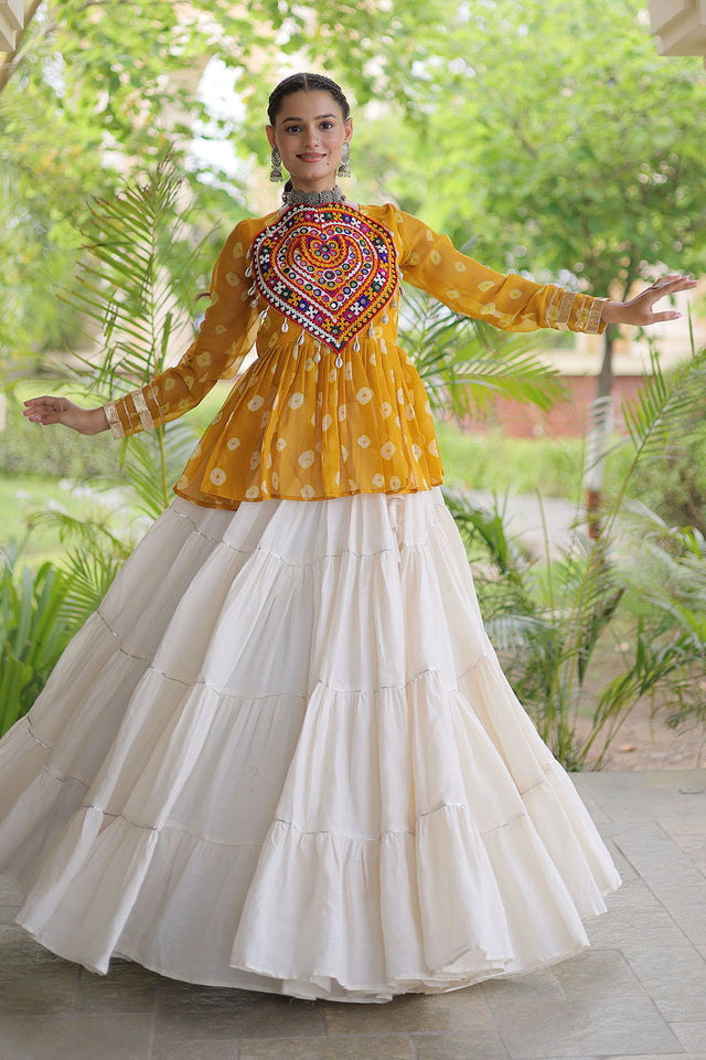 Off White Solid Cotton Free Size Stitched Lehenga (ACB1054)