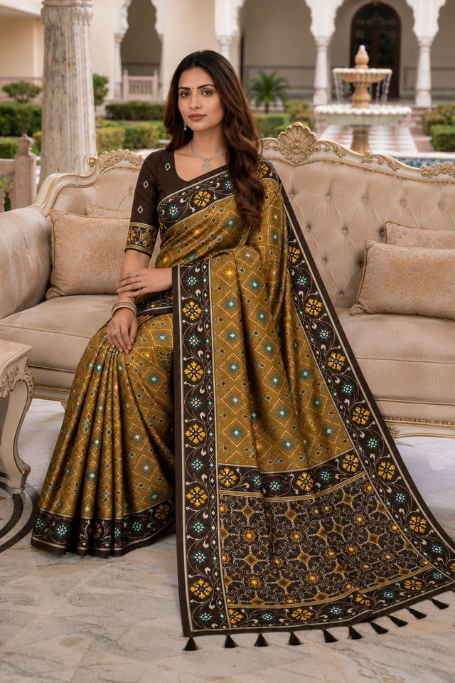 Brown Floral Woven Silk Saree (ACB1055)