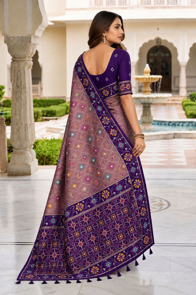 Purple Floral Woven Silk Saree (ACB1056)