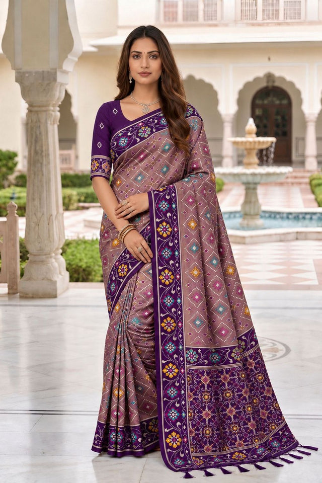 Purple Floral Woven Silk Saree (ACB1056)