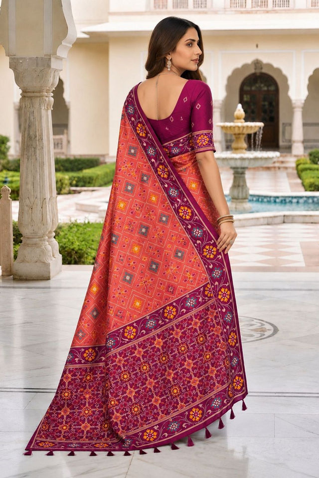 Pink Floral Woven Silk Saree (ACB1057)
