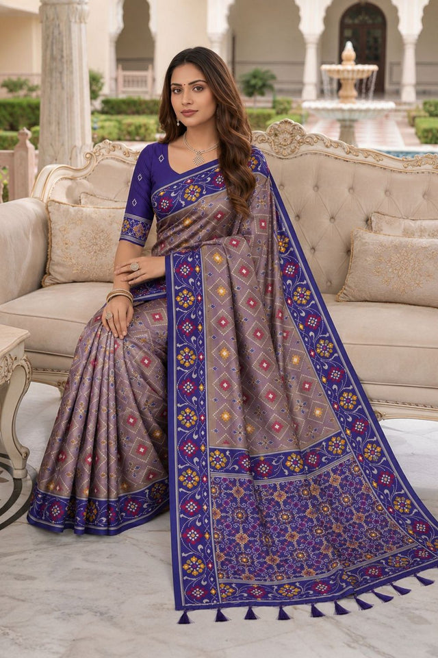 Violet Floral Woven Silk Saree (ACB1060)