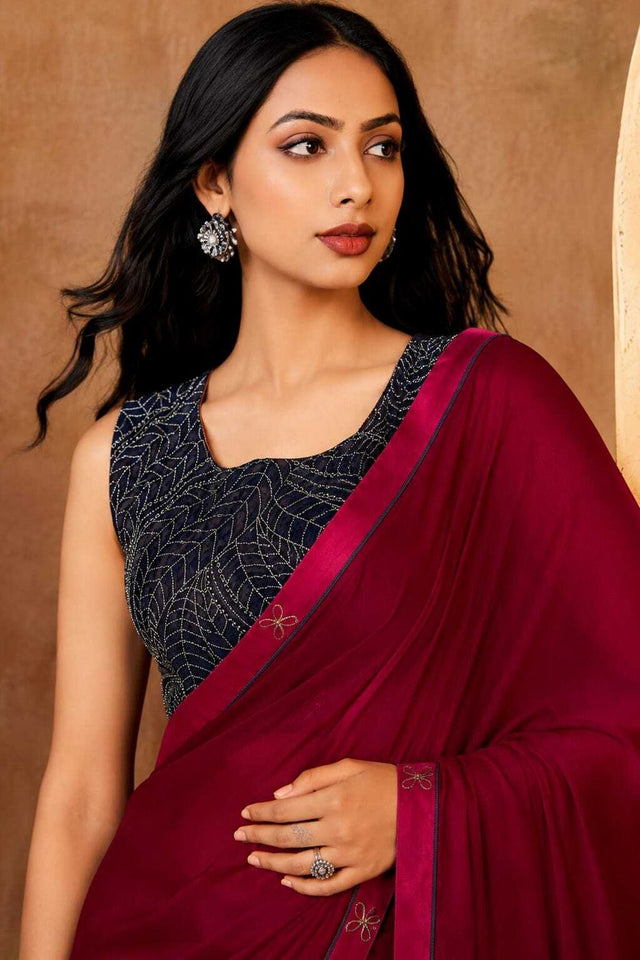Red Solid Georgette Saree (ACB1082)