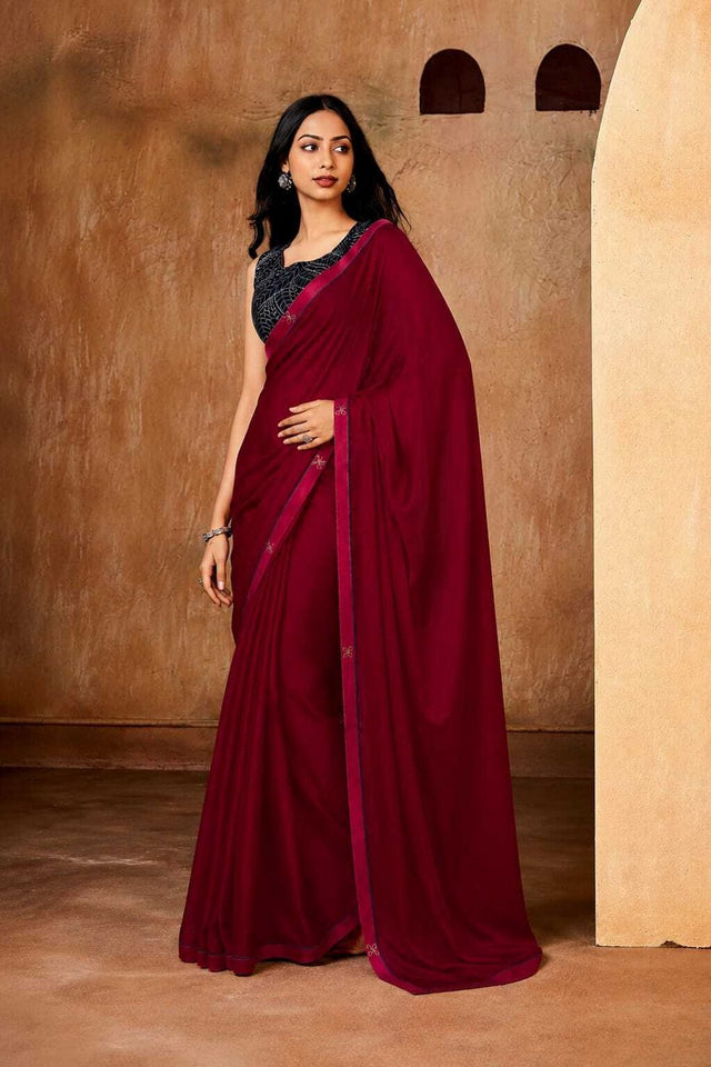 Red Solid Georgette Saree (ACB1082)