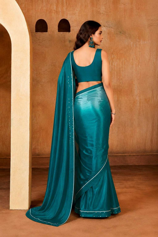 Blue Solid Georgette Saree (ACB1084)