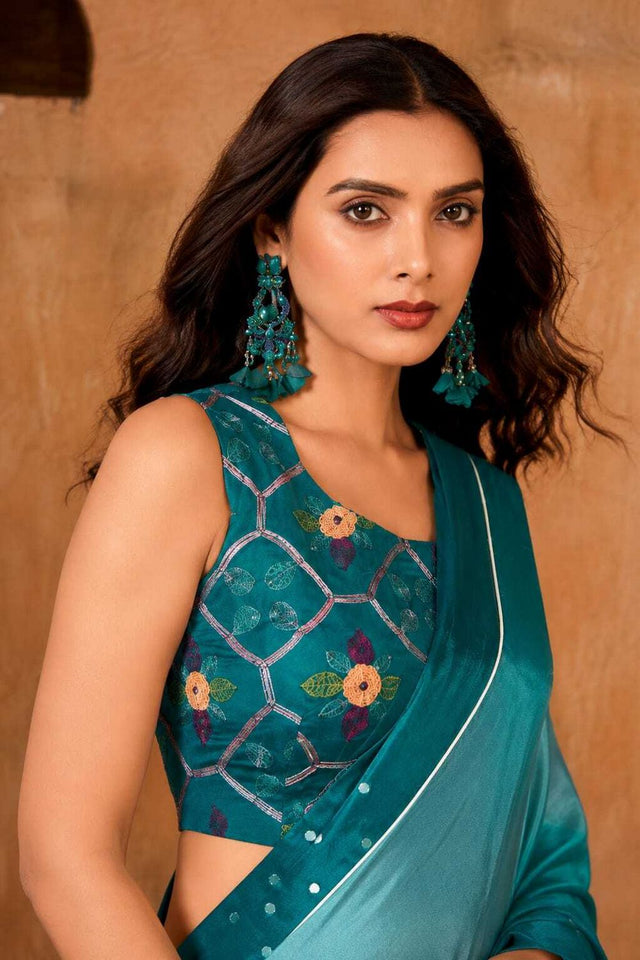 Blue Solid Georgette Saree (ACB1084)