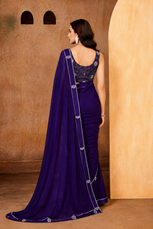 Purple Solid Georgette Saree (ACB1089)