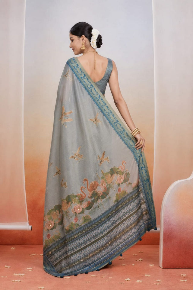 Blue Printed Kanjivaram Saree (ACB1090)