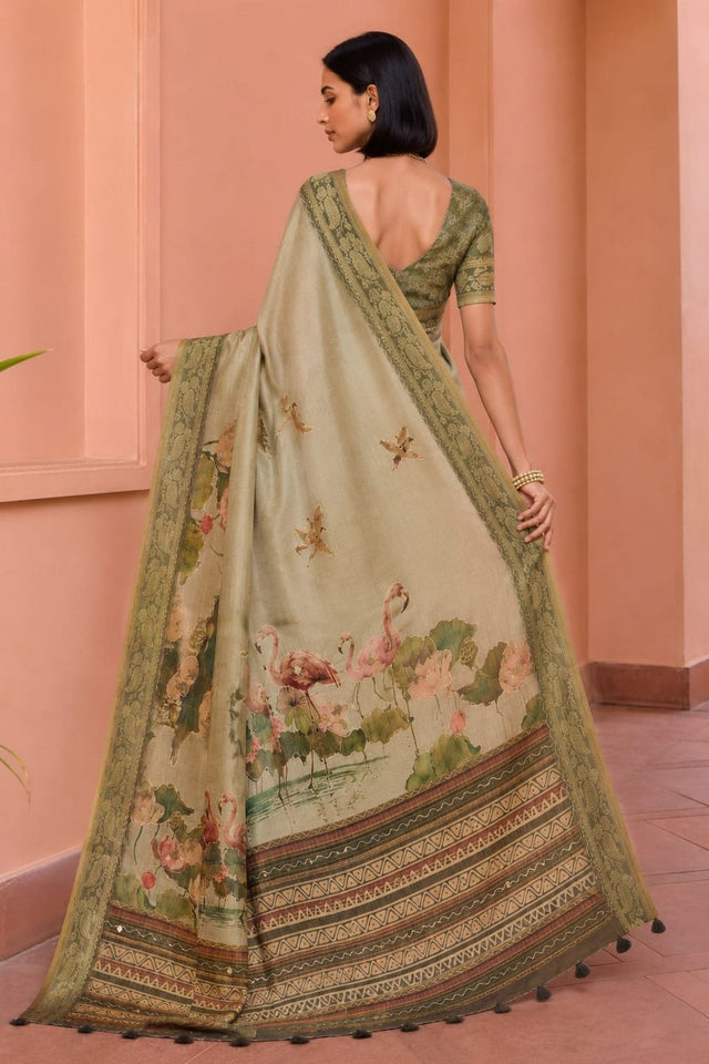 Beige Printed Kanjivaram Saree (ACB1092)