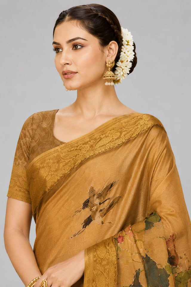 Mustard Printed Kanjivaram Saree (ACB1093)