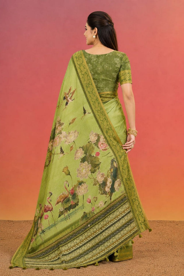 Olive Green Printed Kanjivaram Saree (ACB1095)