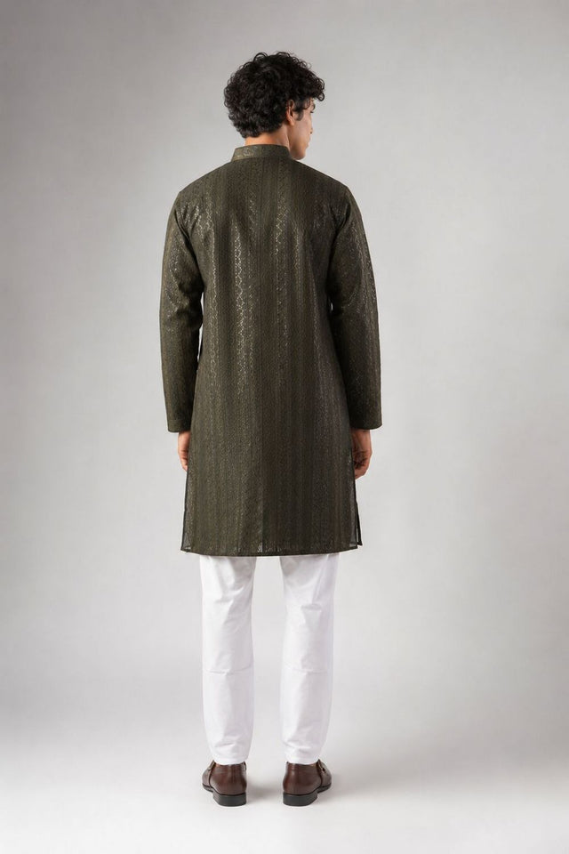 Mens Mehendi Sequin with Embroidered Rayon Kurta Set (ACB1119)