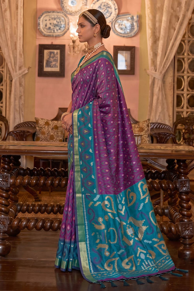 Purple Printed Soft Silk Saree (ACB1130)