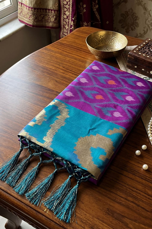 Purple Printed Soft Silk Saree (ACB1130)