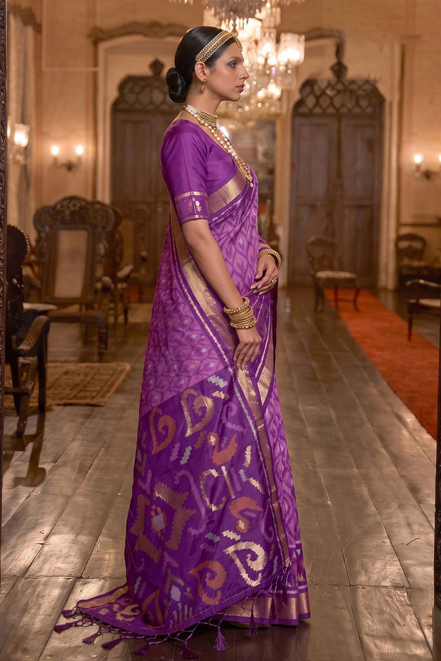 Lavender Printed Soft Silk Saree (ACB1132)