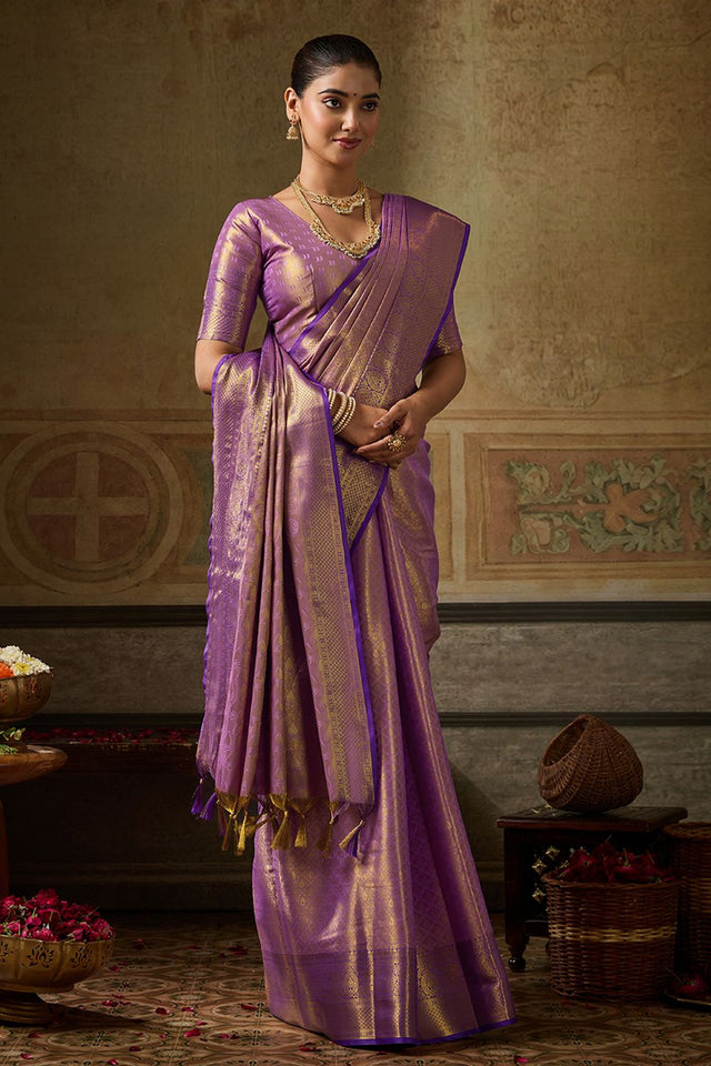 Lavender Zari Woven Kanjivaram Silk Saree (ACB1136)
