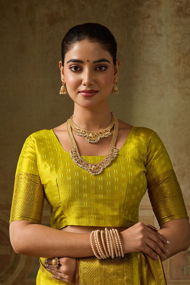 Yellow Zari Woven Kanjivaram Silk Saree (ACB1137)