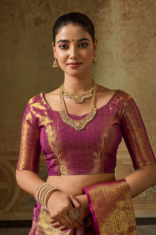 Wine Zari Woven Kanjivaram Silk Saree (ACB1138)