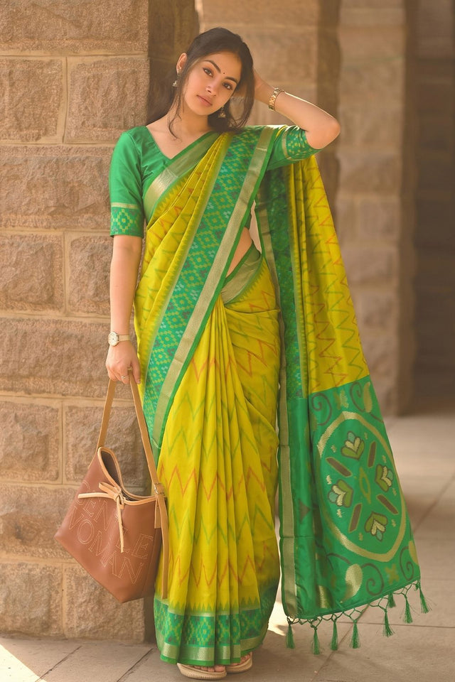 Yellow Printed Soft Silk Saree (ACB1155)