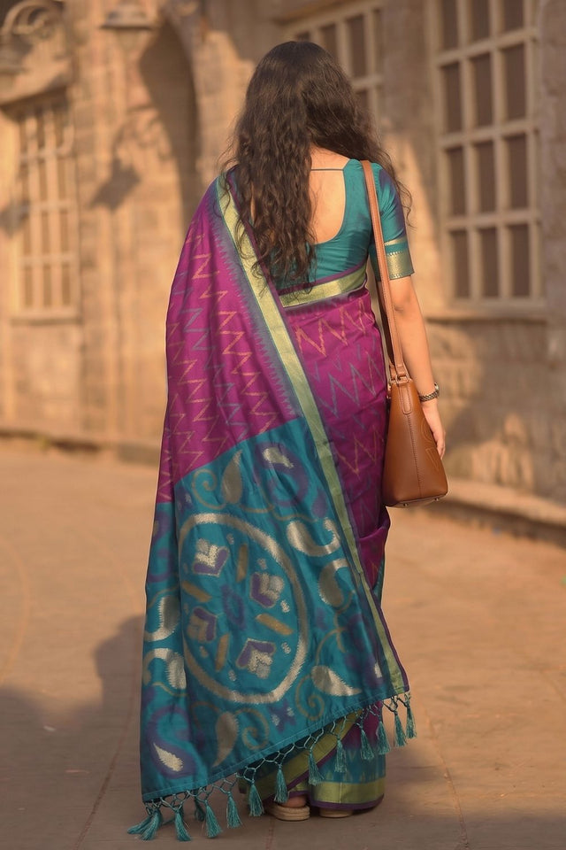 Purple Printed Soft Silk Saree (ACB1156)