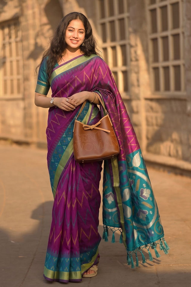 Purple Printed Soft Silk Saree (ACB1156)