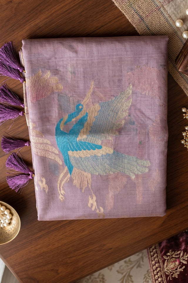 Purple Woven Linen Saree (ACB1161)
