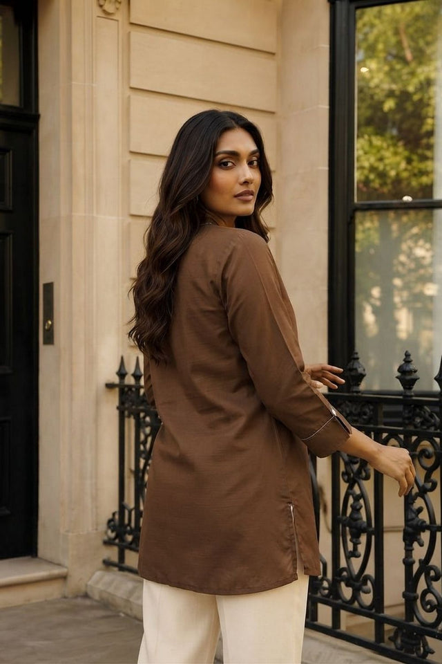 Brown Printed Cotton Shirt (ACB1175)