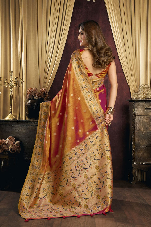 Rust Woven Tissue Saree (ACB1183)