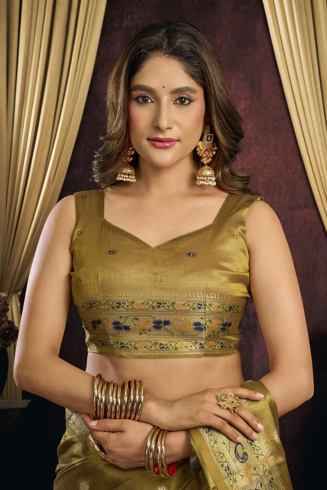 Brown Woven Tissue Saree (ACB1187)