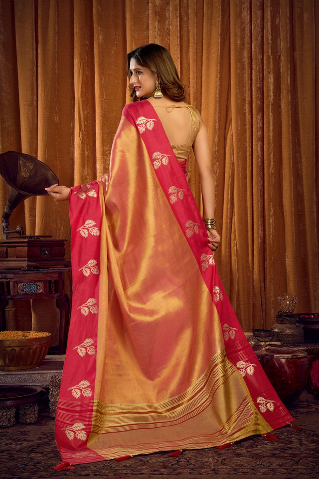 Orange Woven Tissue Saree (ACB1189)