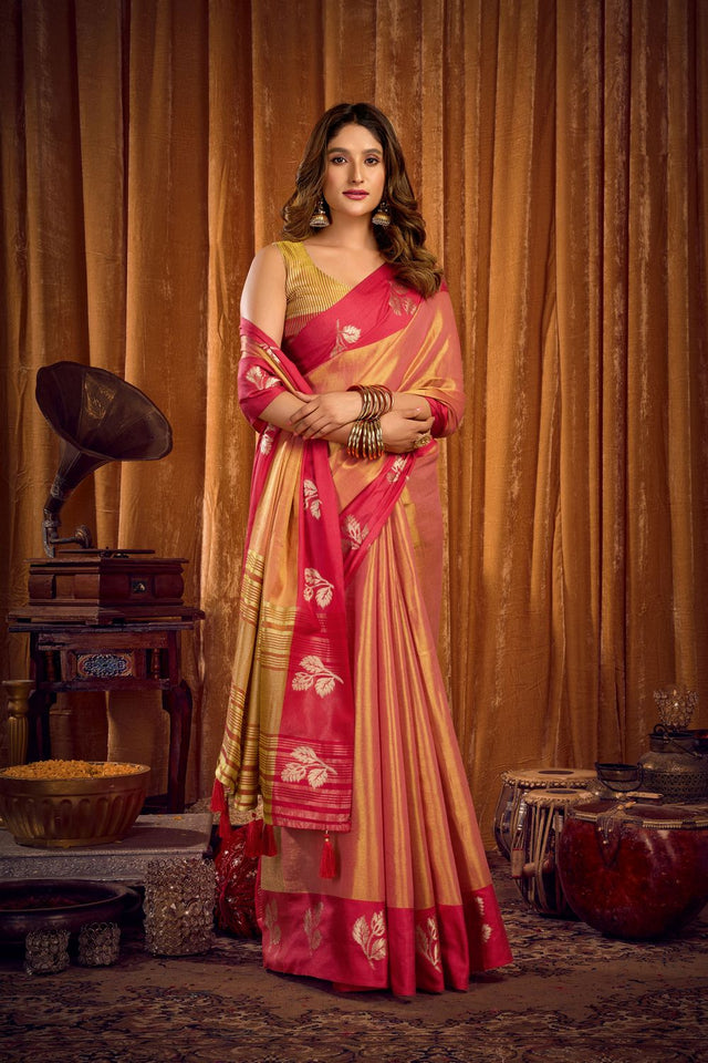 Orange Woven Tissue Saree (ACB1189)