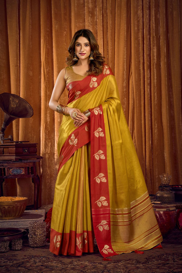 Mustard Woven Tissue Saree (ACB1190)