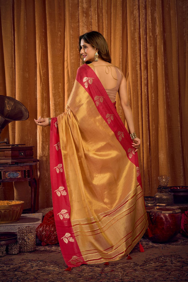 Brown Woven Tissue Saree (ACB1191)